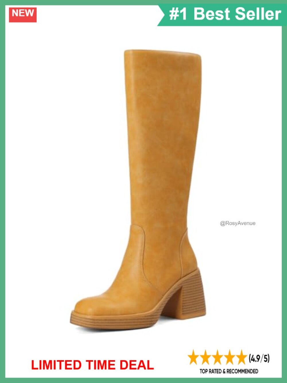 Faux Leather Knee High Platform Boots Chunky Block Heel Square Toe Wide Calf